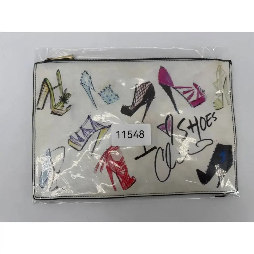 Christian Siriano for Payless I Love Shoes Print Zip Clutch Pouch White Gold